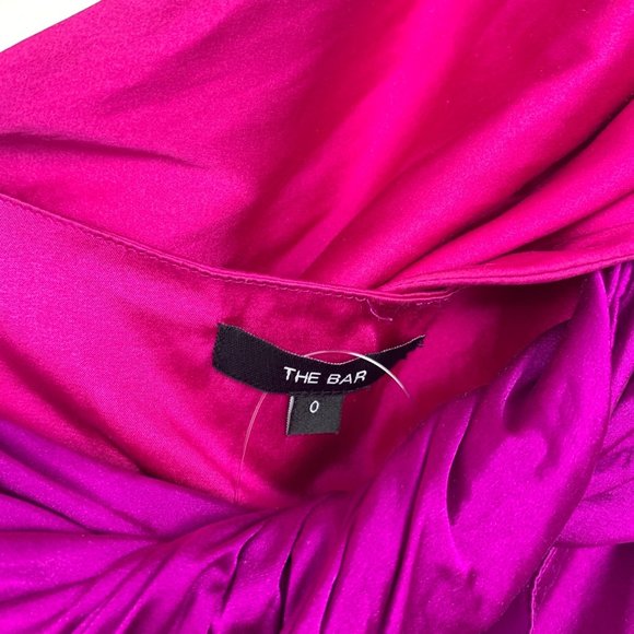 The Bar Silk Twist Puff Long Sleeve Ruched Mini Dress Pink Purple 0 - Picture 8 of 12
